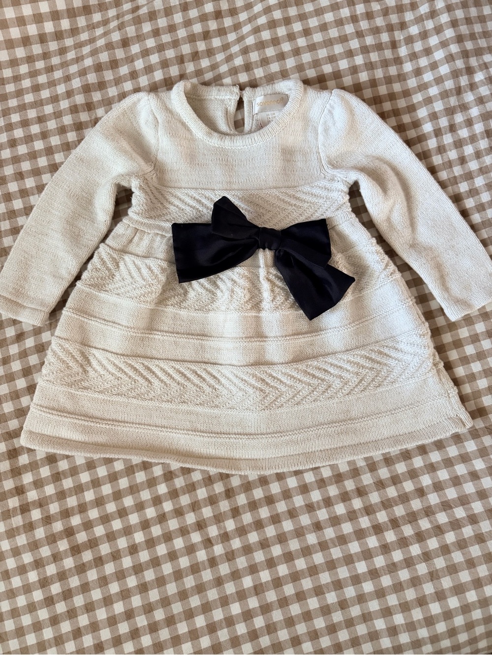 Savannah Ivory Knit Dress with Black Bow Accent